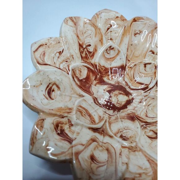 Alaskan Hand Made Embossed Trinket Dish Cream & Brown Swirl Vintage - Picture 3 of 3